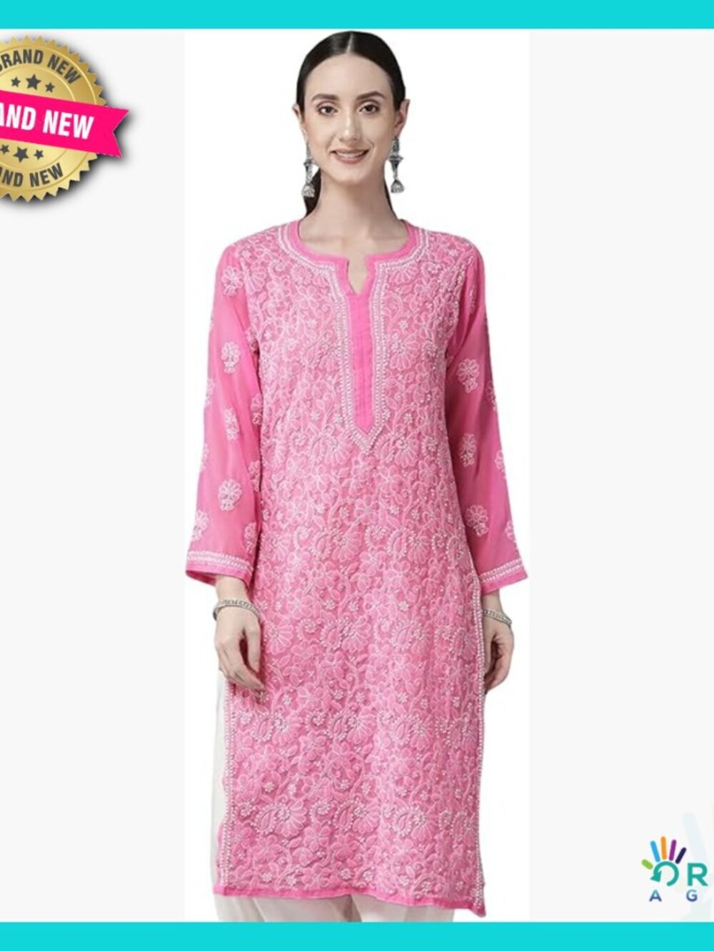 Hand Embroidered Chikankari Georgette Kurta Tunic Elegant Ethnic Wear Boho Chic